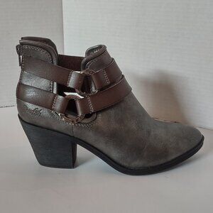 Blowfish Malibu Gray Leather Ankle Boots Womens Size 9 Metallic Silver Booties